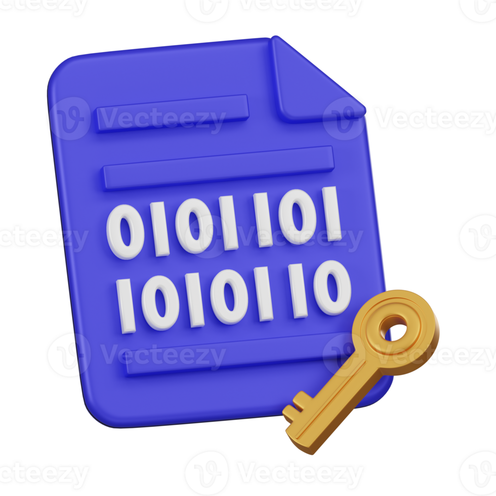 Data Encryption Document with Key 3D Icon png