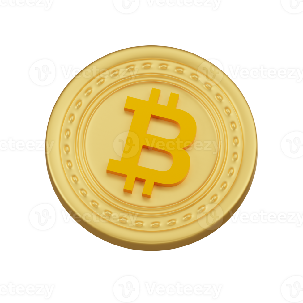 Golden Bitcoin Coin with Digital Patterns 3d Icon png