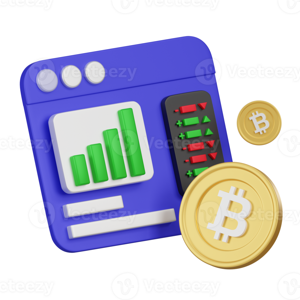 Cryptocurrency Market Dashboard with Bitcoin Indicator 3d Icon png