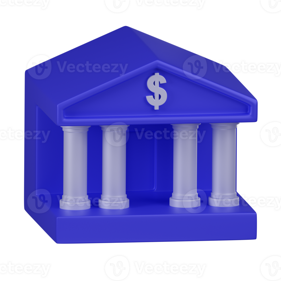 3D Bank Building with Dollar Sign Icon png