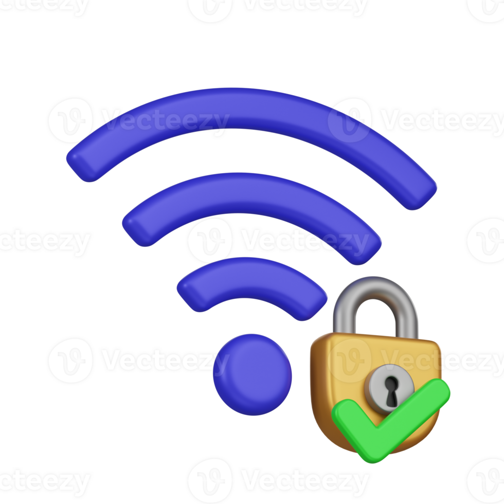 Wifi réseau Sécurité avec cadenas 3d icône png