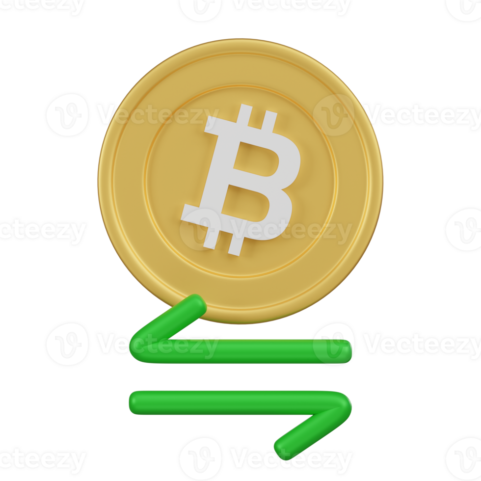 Cryptocurrency Exchange Concept with Bitcoin and Green Arrows 3d Icon png