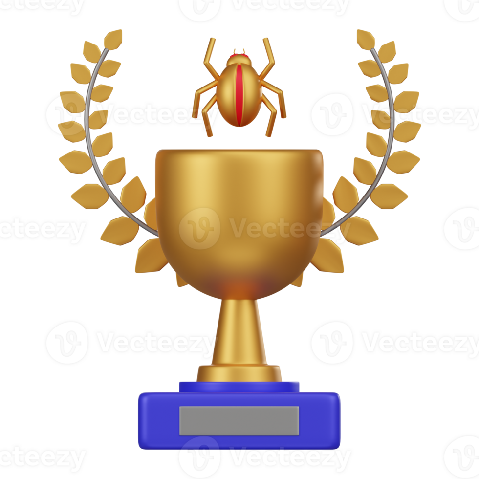 Cybersecurity Trophy with Bug 3D Icon png