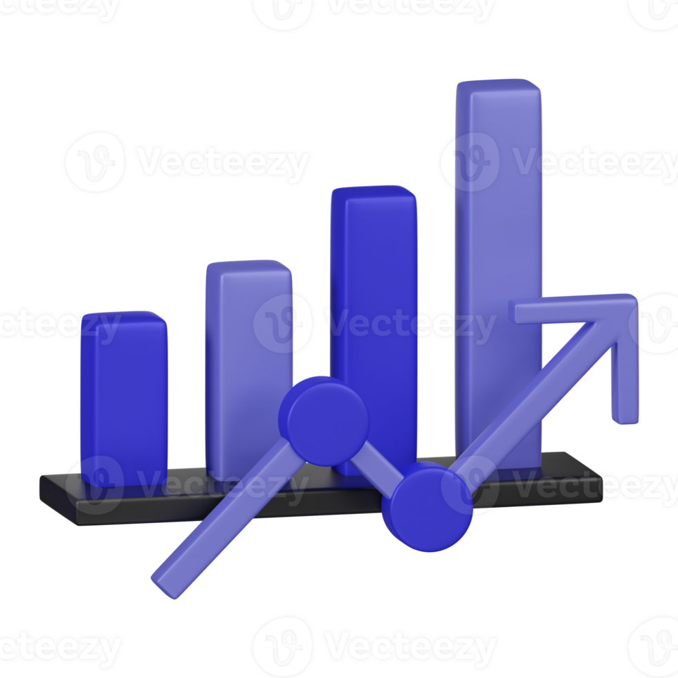 3D Bar Chart with Rising Trend Line Icon png