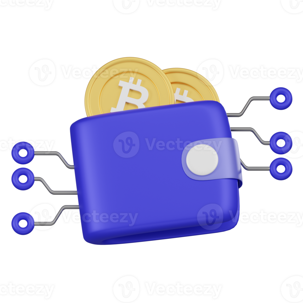 crypto-monnaie portefeuille avec bitcoin et circuit conception 3d icône png