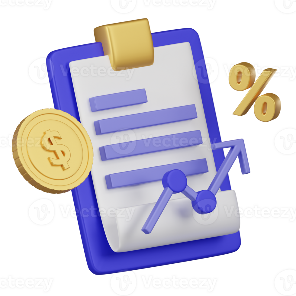 3d finanziell Analyse Zwischenablage mit Prozentsatz Zeichen Symbol png