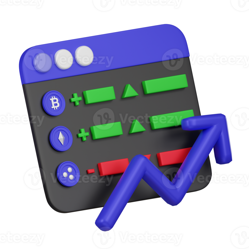 3d icône de crypto-monnaie prix graphique tendance vers le haut png