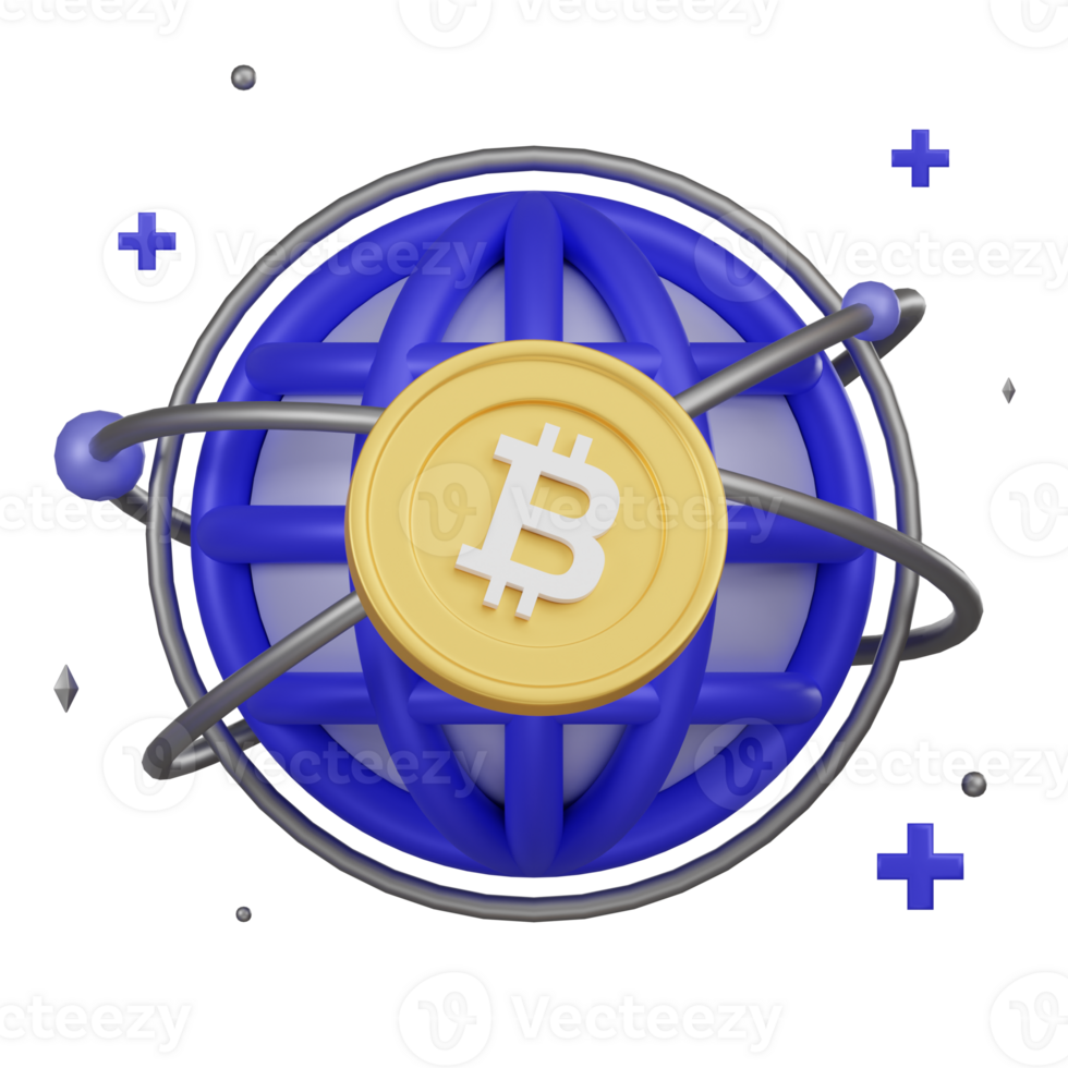 cryptogeld gemeenschap netwerk met bitcoin middelpunt 3d icoon png