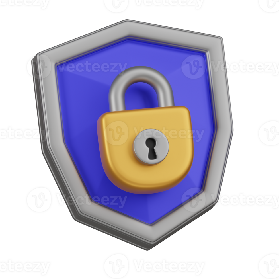 Secure Padlock on Shield 3D Icon png