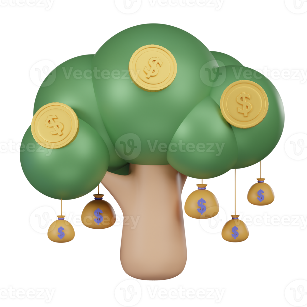 3D Money Tree with Hanging Dollar Coins Icon png