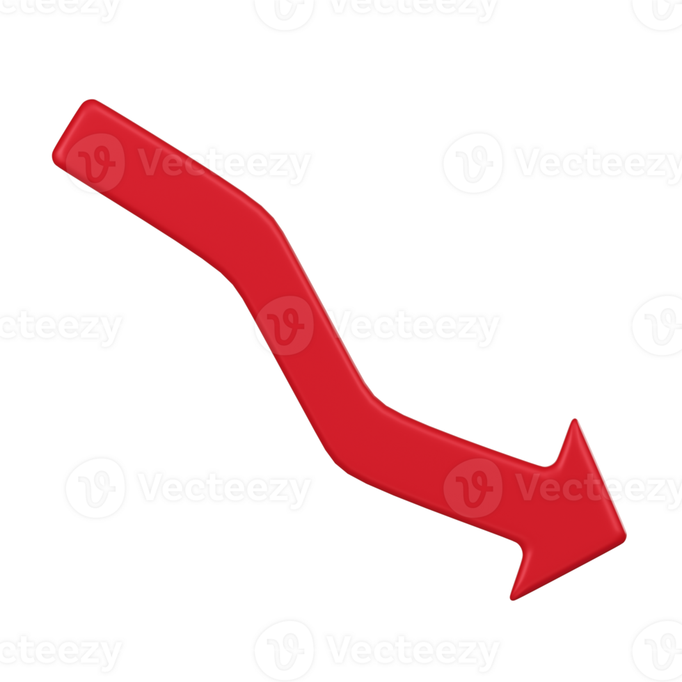 3D Red Downward Arrow Indicating Recession Icon png