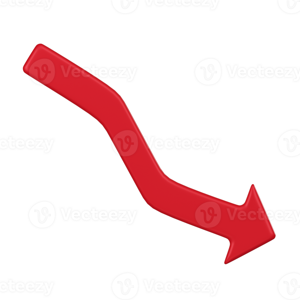 3d röd nedåt pil indikerar lågkonjunktur ikon png