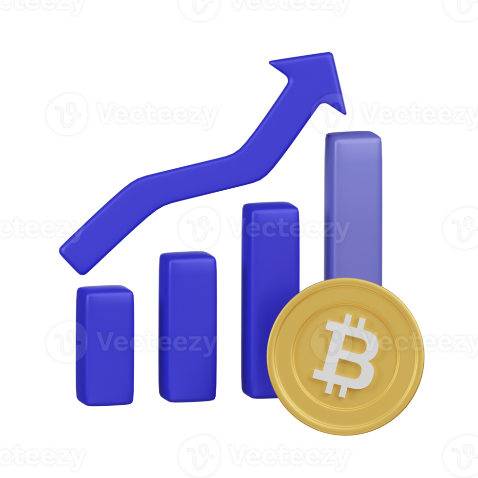 Cryptocurrency Growth Chart with Bitcoin Coin 3d Icon png