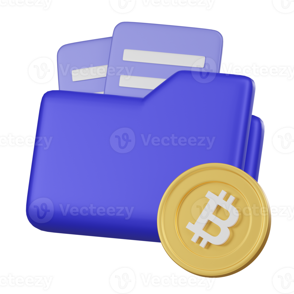 Cryptocurrency Portfolio Folder with Bitcoin Coin 3d Icon png