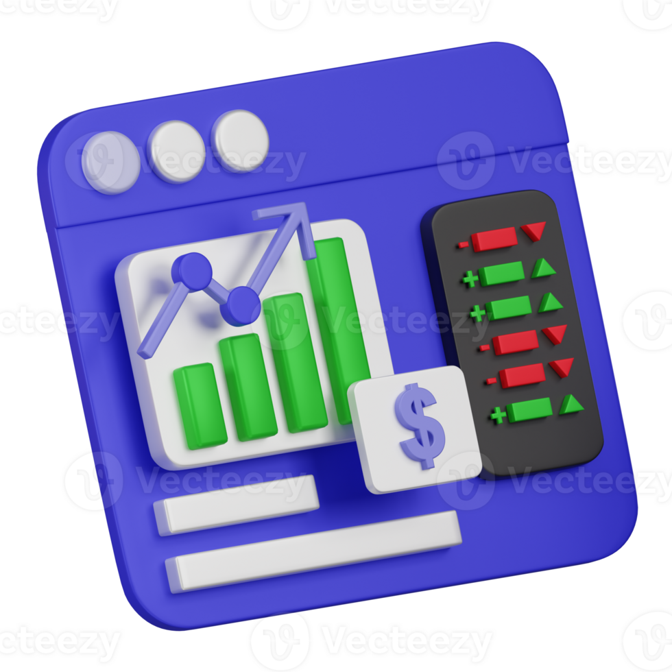 3D Financial Report Folder with Graphs and Data Icon png