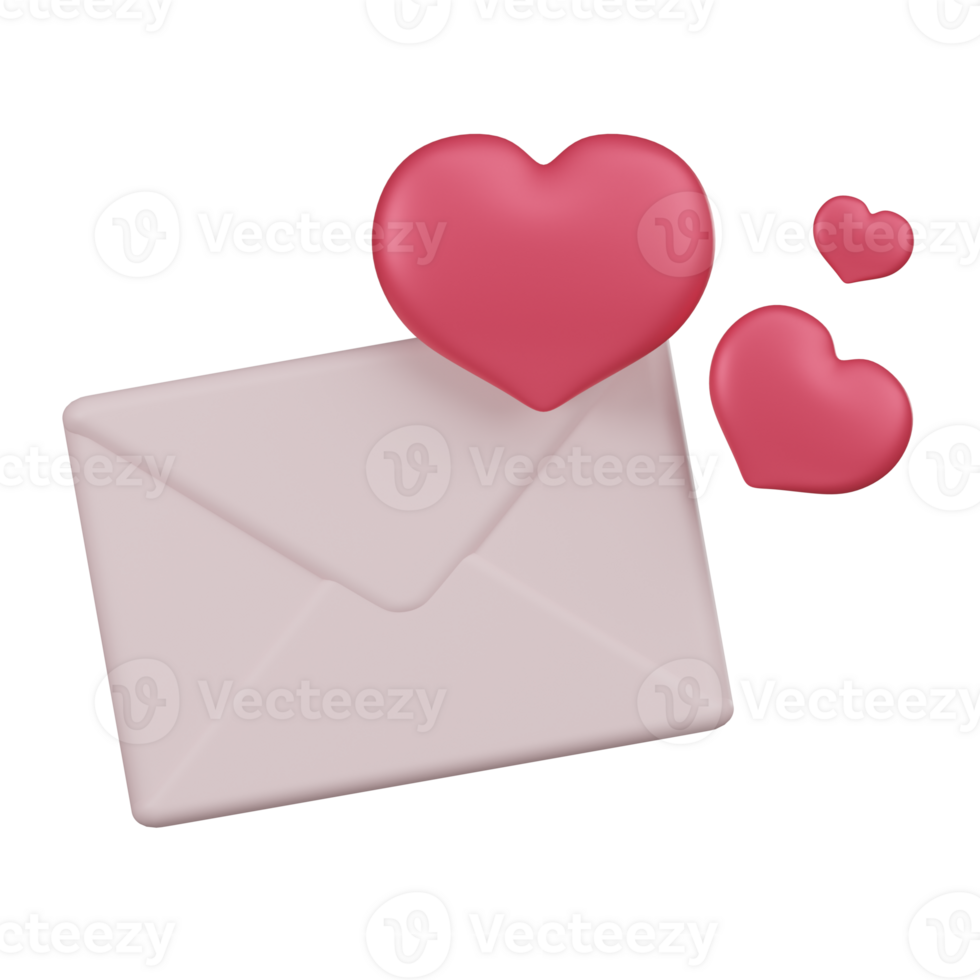 3d amor carta ícone com coração e envelope png