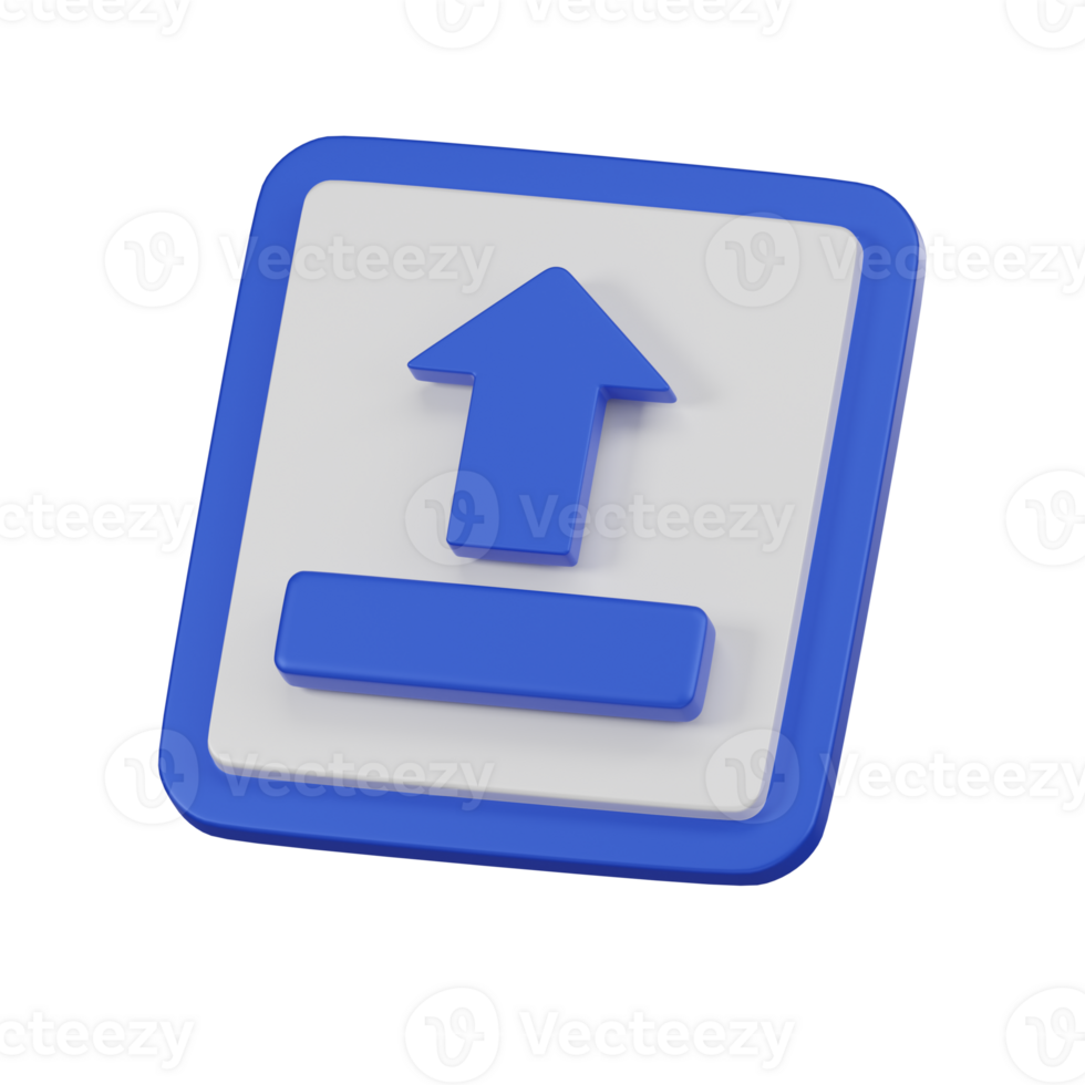 Minimal upload icon with a square button. 3d render isolated illustration. png