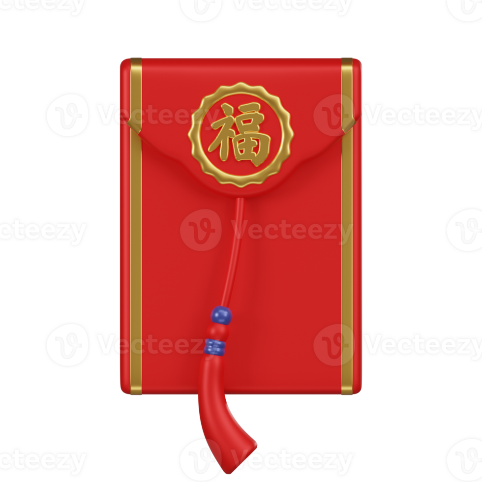 Red Envelope Hong Bao with Good Luck Symbol 3D Icon png