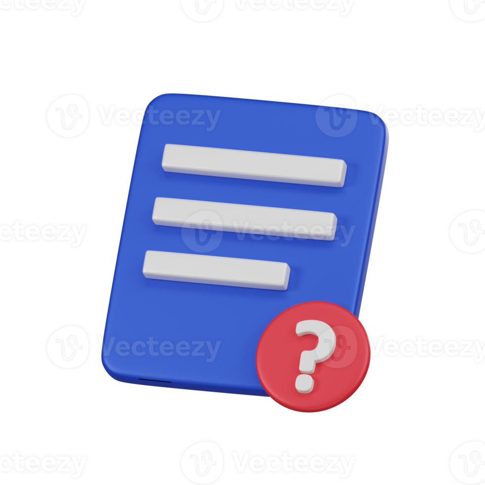 Minimal unknown document file icon. 3d render isolated illustration. png