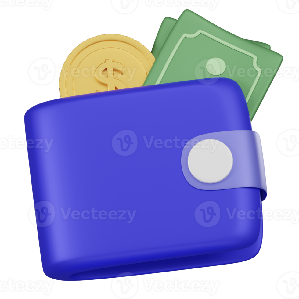 3D Wallet with Cash and Coin Icon png