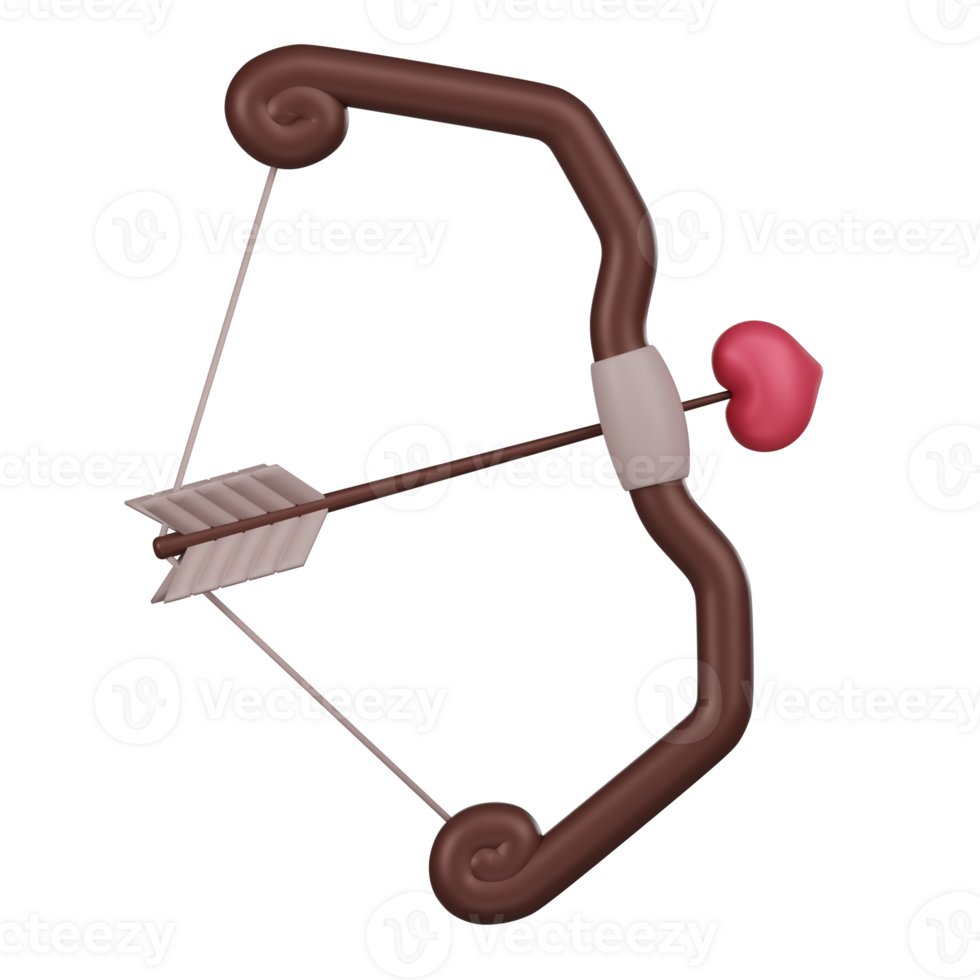 3d cupid's rosett och pil med hjärta ikon png