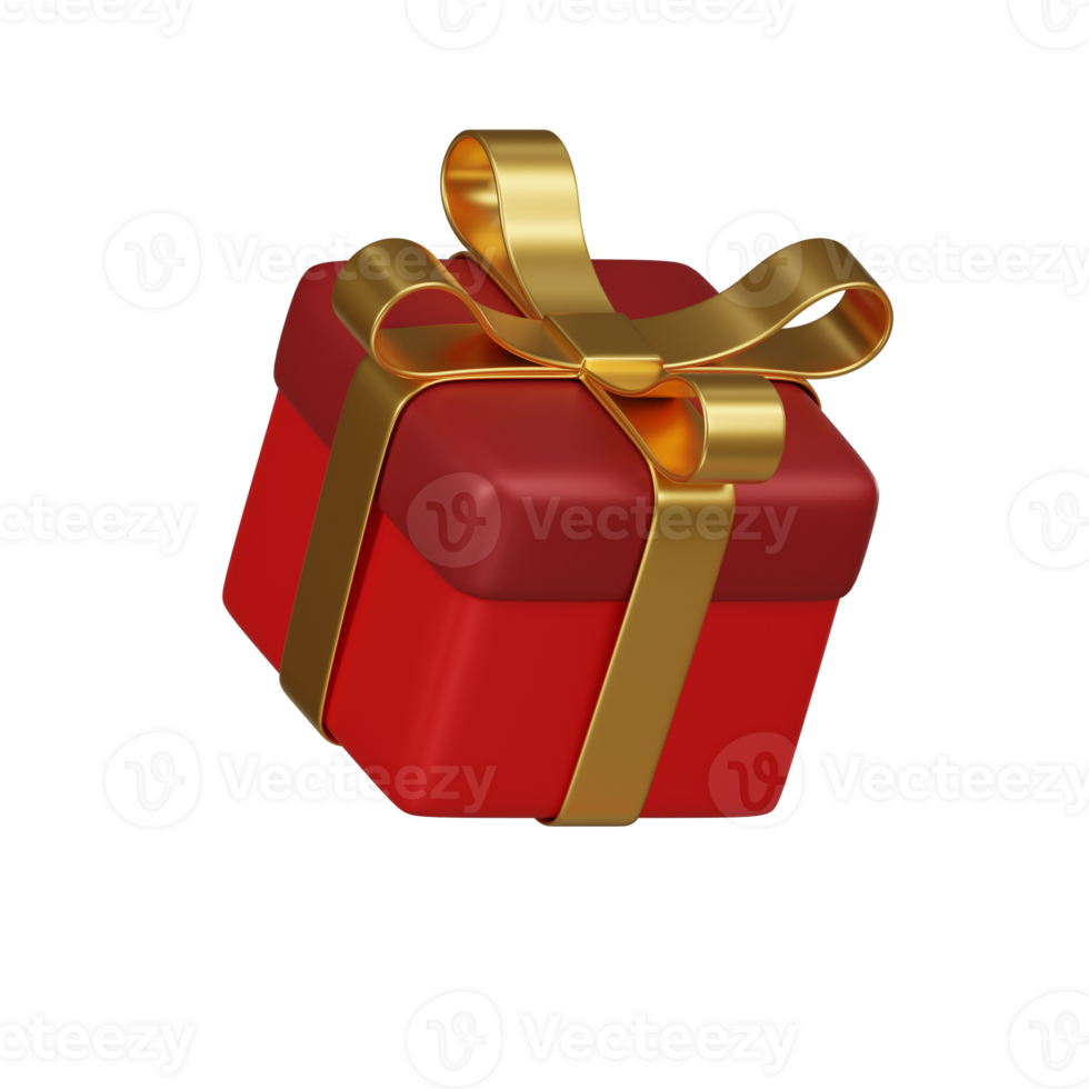 Red Gift Box with Golden Ribbon 3D Icon png