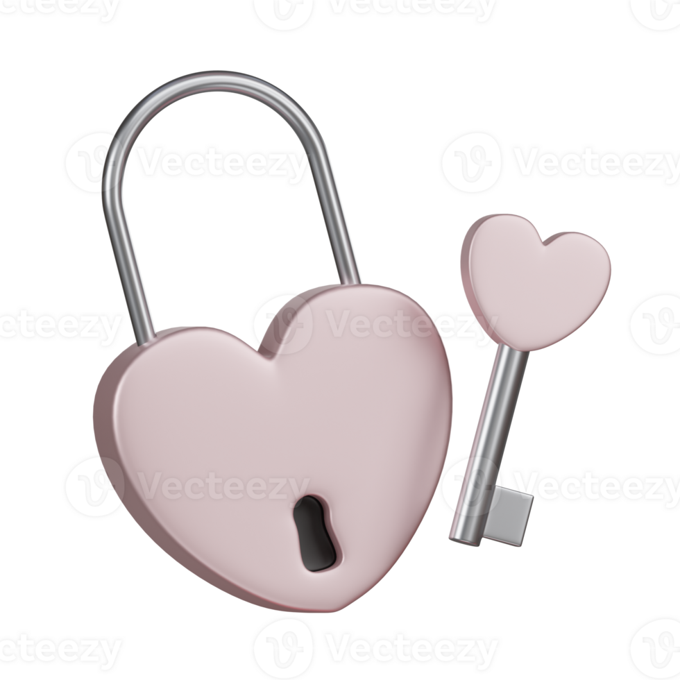 3D Valentine Love Pink Padlock and Key Icon png