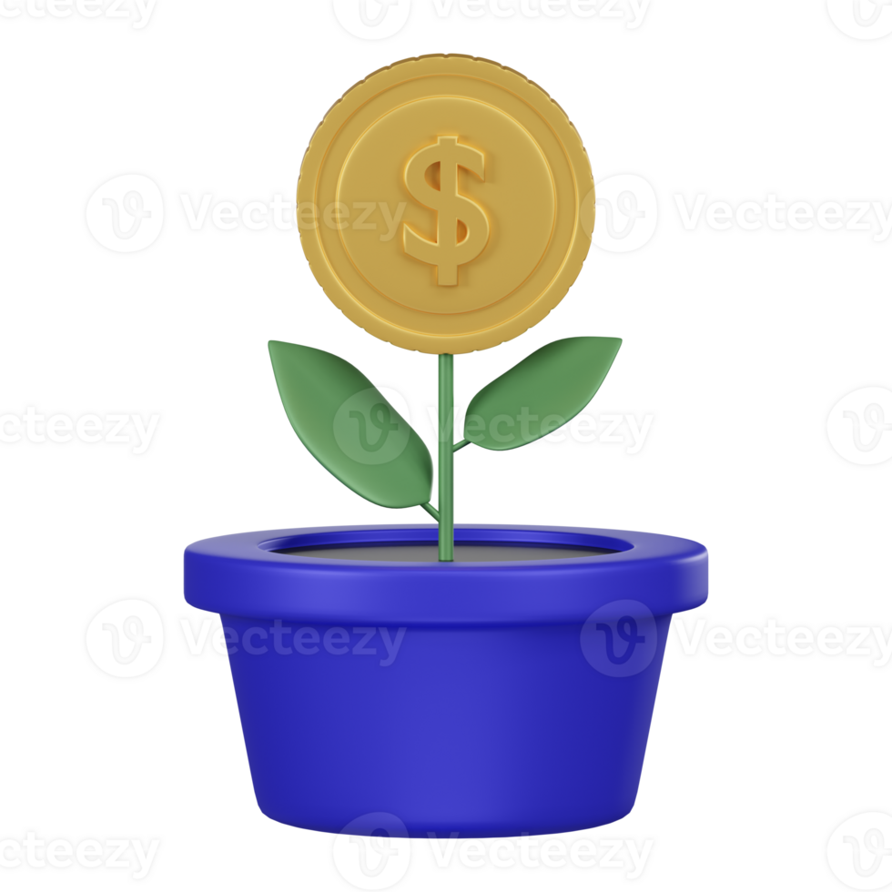 3D Potted Money Plant with Dollar Coin Icon png