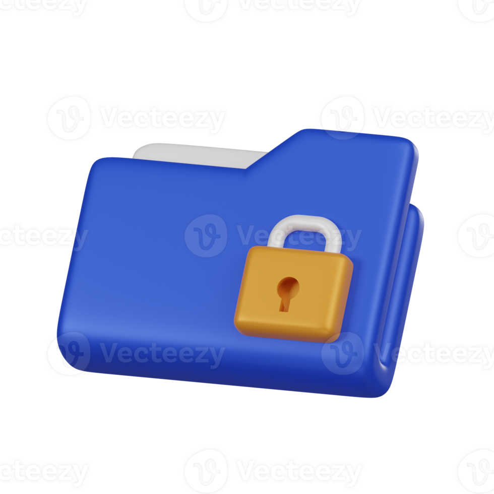 Minimal blue private lock folder icon. 3d render isolated illustration. png