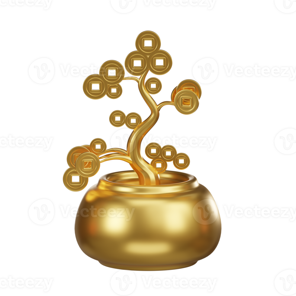 Golden Chinese Money Tree 3D Icon png