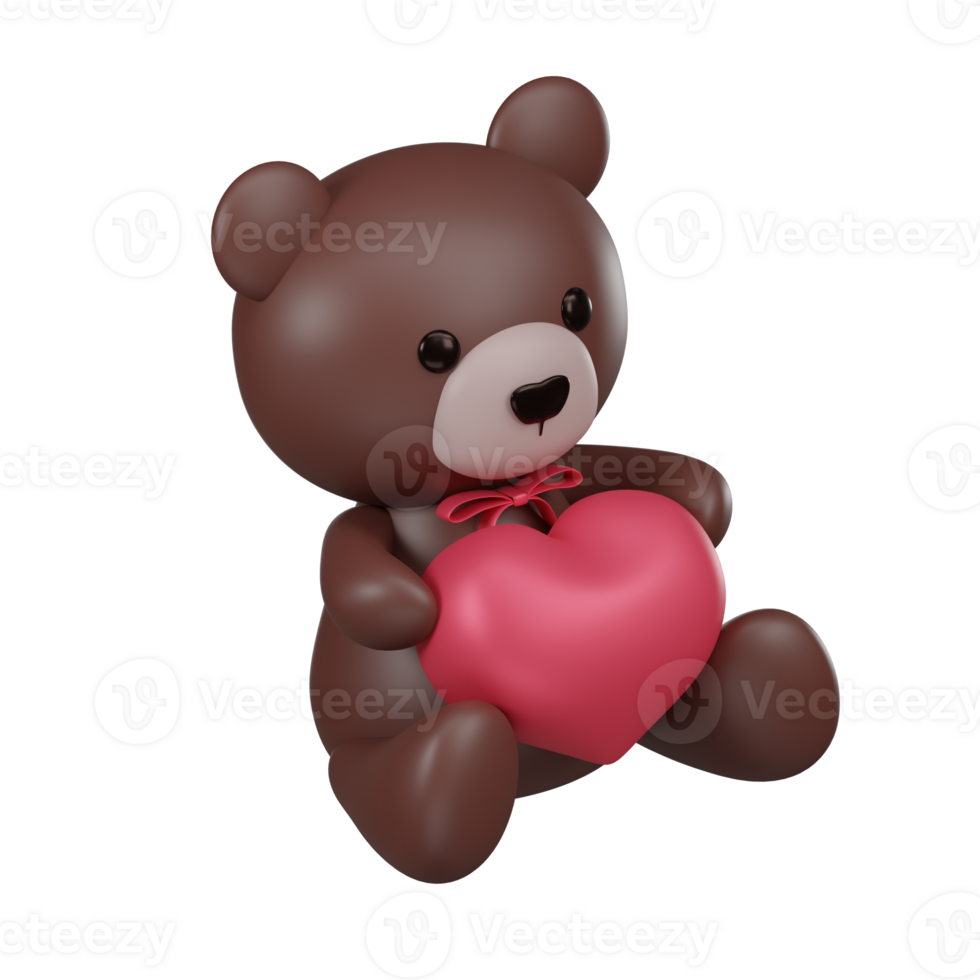 3D Teddy Bear Holding a Heart with Pink Ribbon png