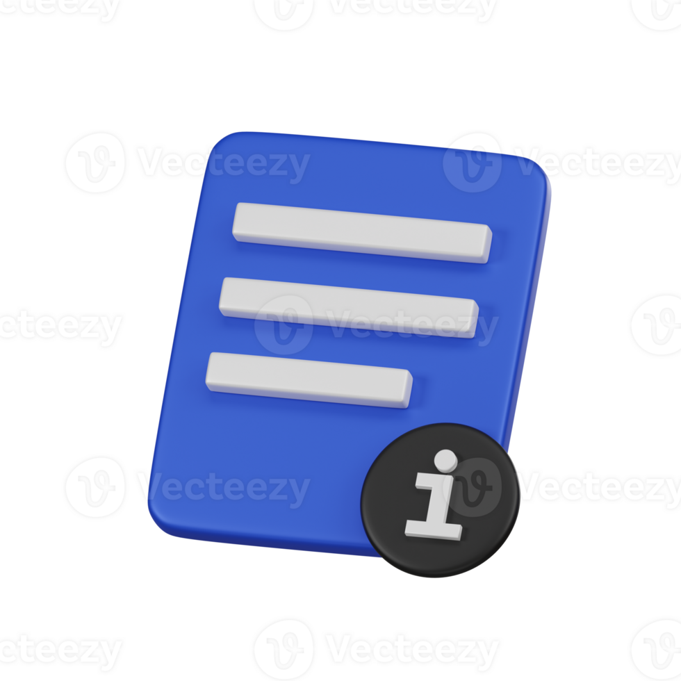 Minimal information document, quick reference icon. 3d render isolated illustration. png