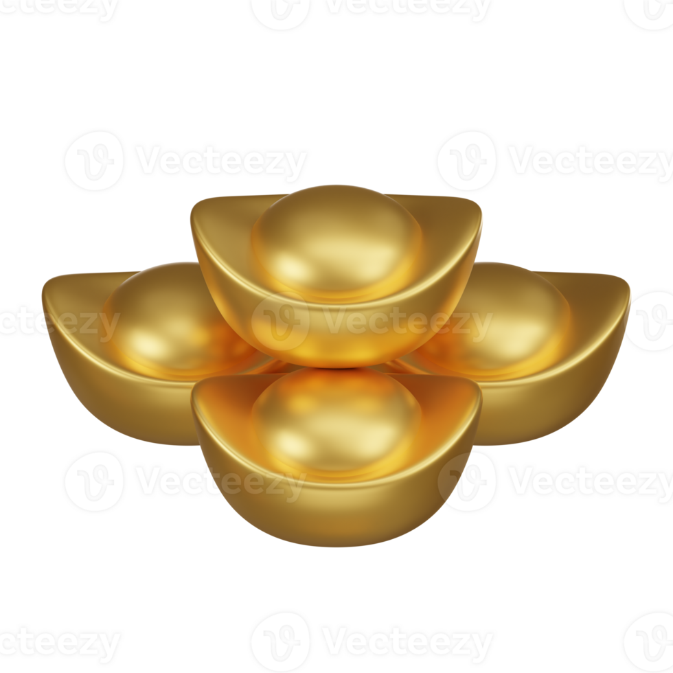 Stacked Chinese Gold Ingots 3D Icon png