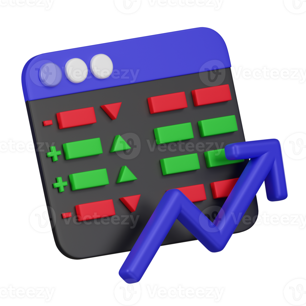 3d estoque mercado ticker com para cima tendência seta ícone png