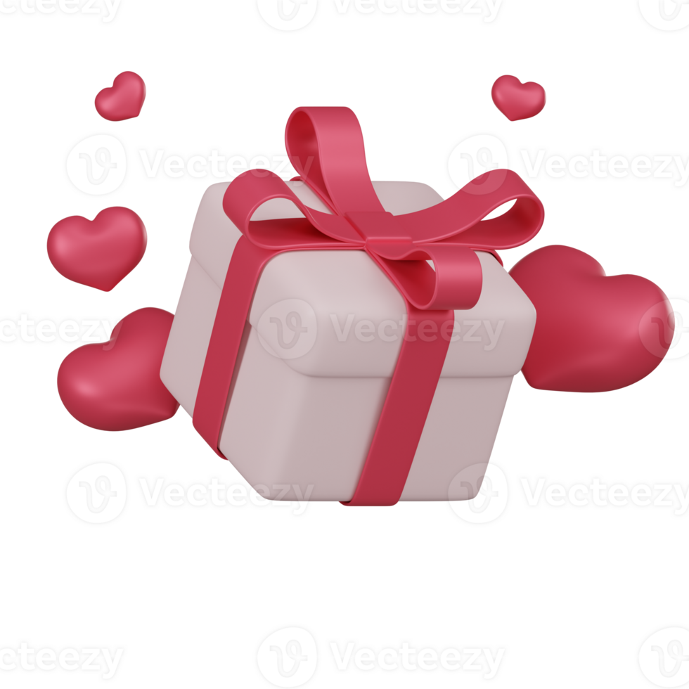 3D Pink Giftbox with Love Hearts Icon png