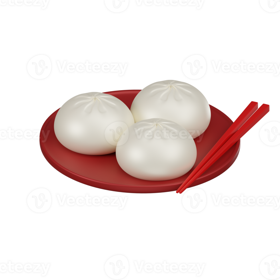 Chinese Dumplings on Plate with Chopsticks 3D Icon png