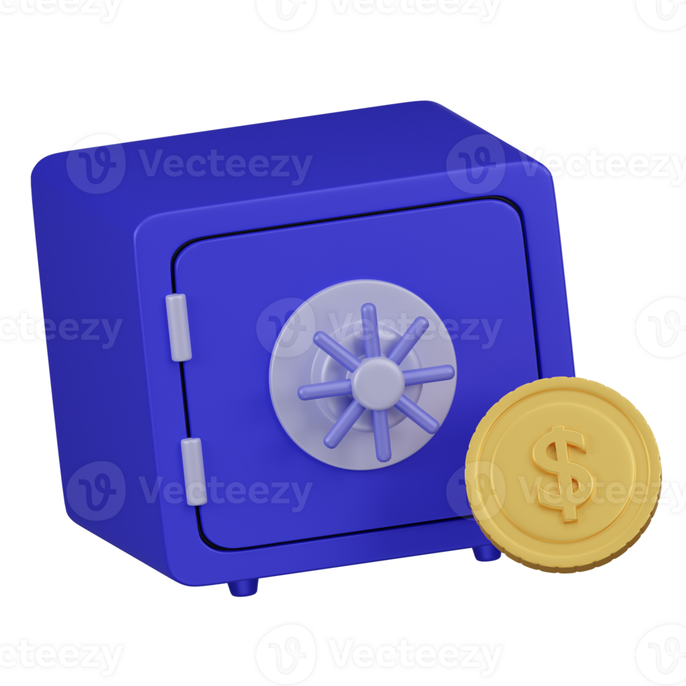 Blue Safe Box with Gold Coin 3D Icon png