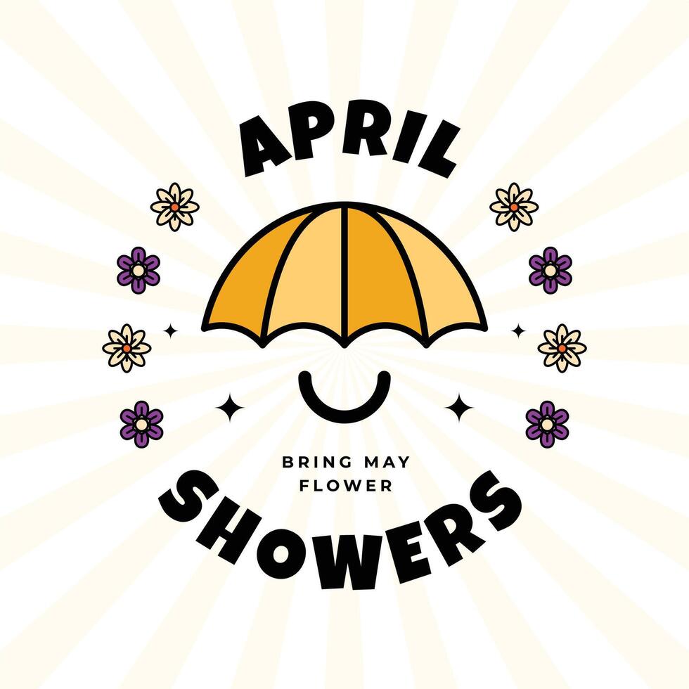 april showers illustration with groovy style vector