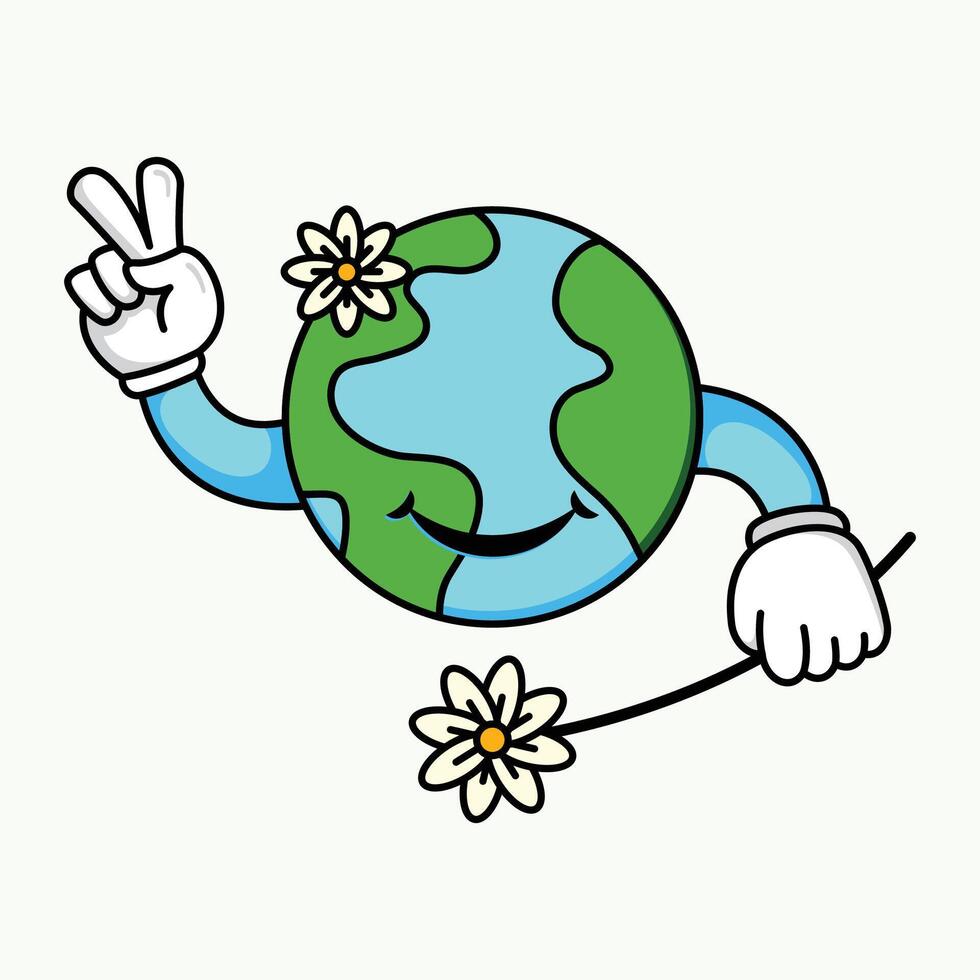 world earth day illustration with groovy style vector