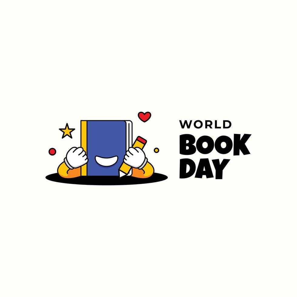 world book day illustration with groovy style vector