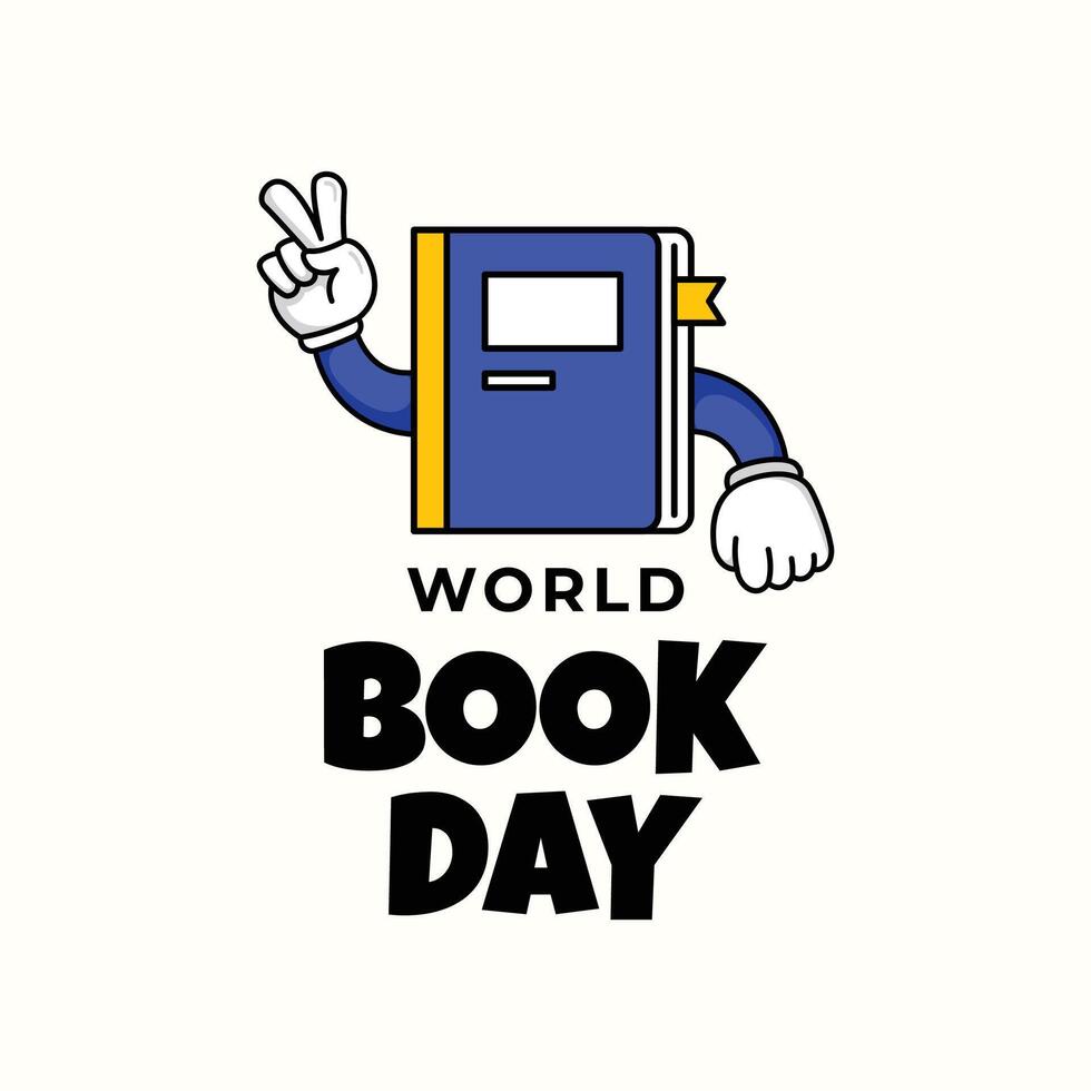 world book day illustration with groovy style vector