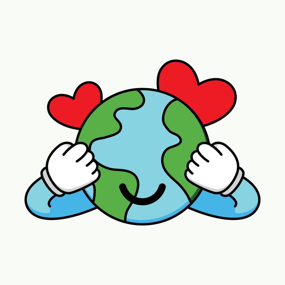 world earth day illustration with groovy style vector
