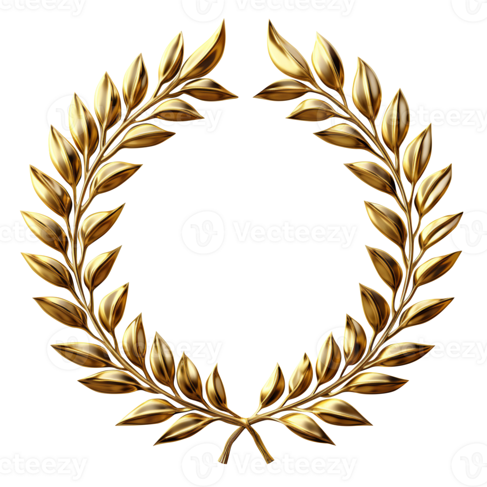 AI generated Golden laurel wreath illustration isolated on transparent background png