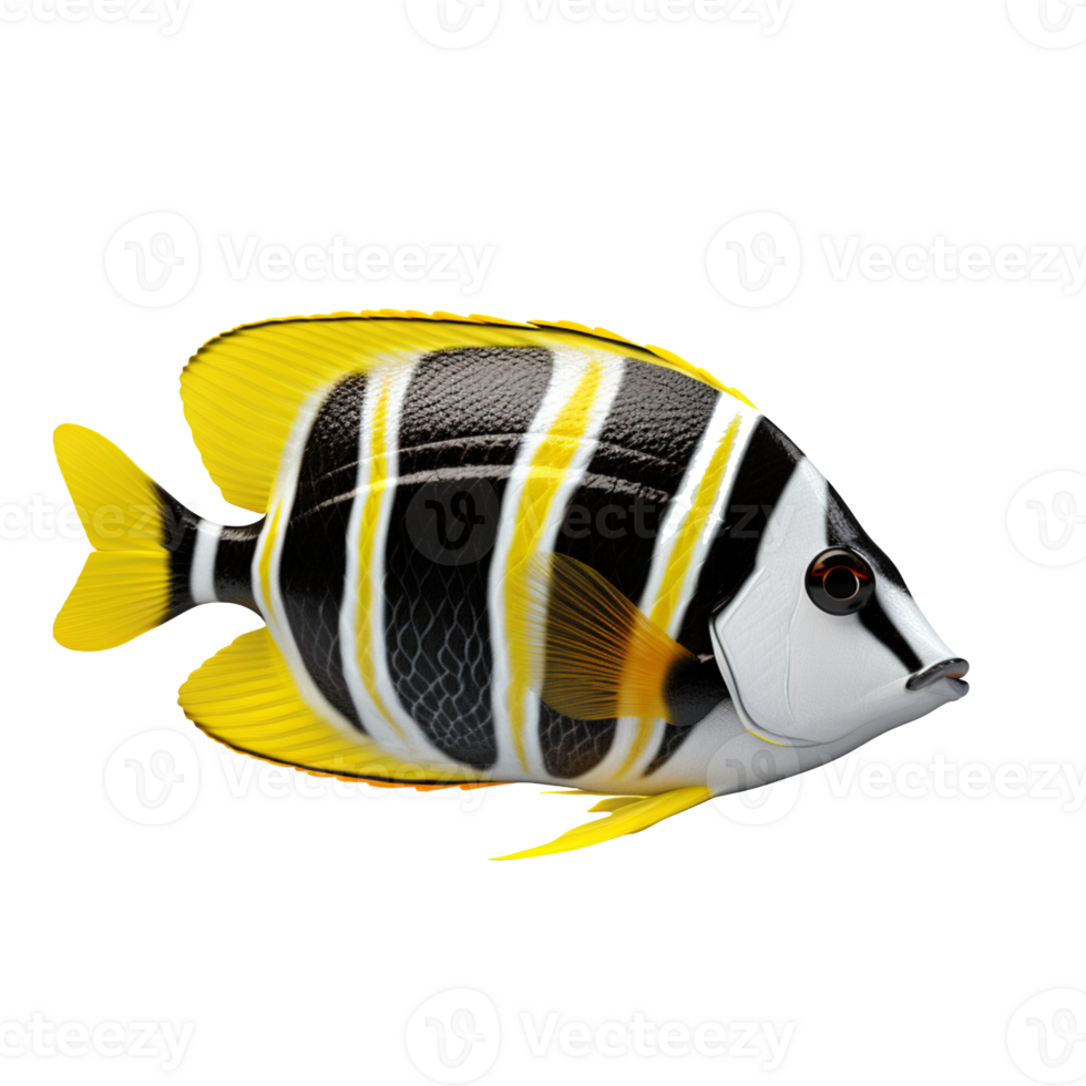 AI generated Tropical fish with black and gold stripes isolated on transparent background png