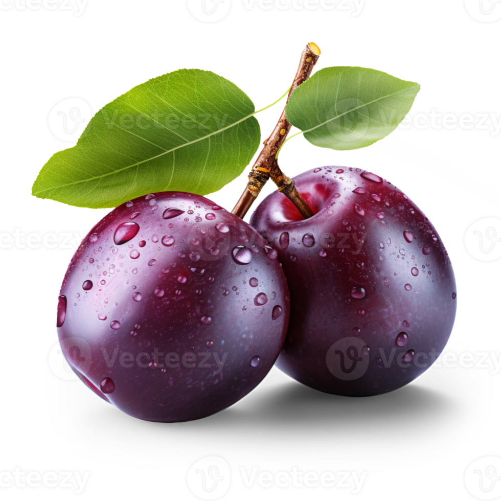 AI generated Plum with leaf isolated on transparent background png