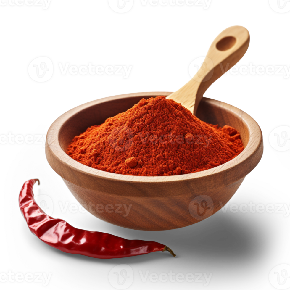 AI generated Wooden bowl full of red hot chili pepper isolated on transparent background png