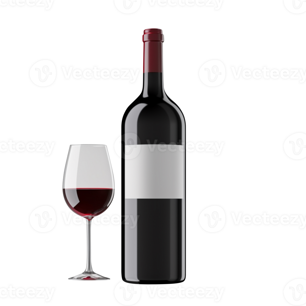 AI generated A bottle of red wine with a glass of wine isolated on transparent background png