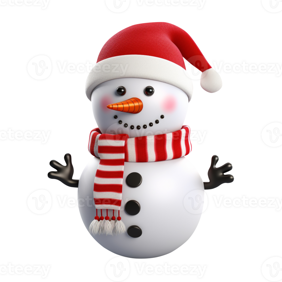 AI generated Snowman wearing Santa hat isolated on transparent background png