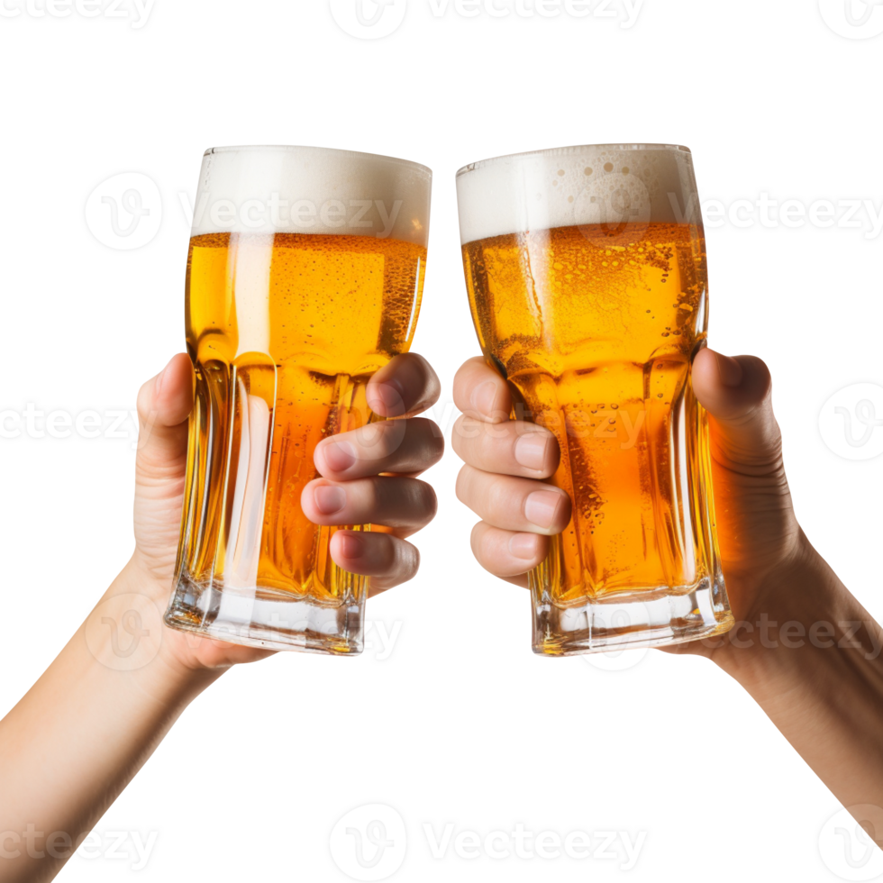 AI generated Men hands holding beer glass and toasting isolated on transparent background png