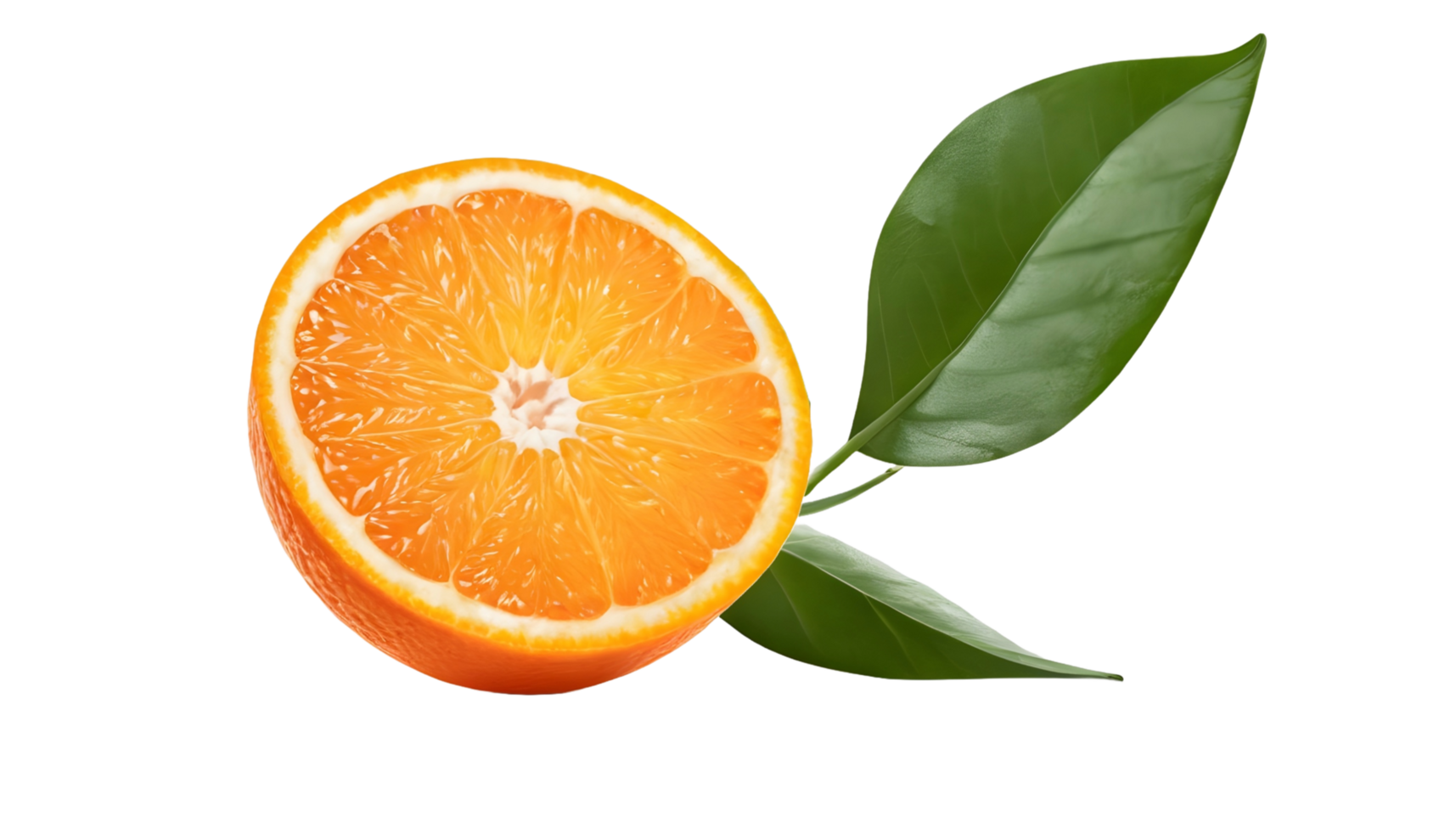 AI generated Slice of orange with leaf FREE PNG isolated on transparent background